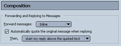 This allows you to specify where Mozilla places your reply select mail reply position